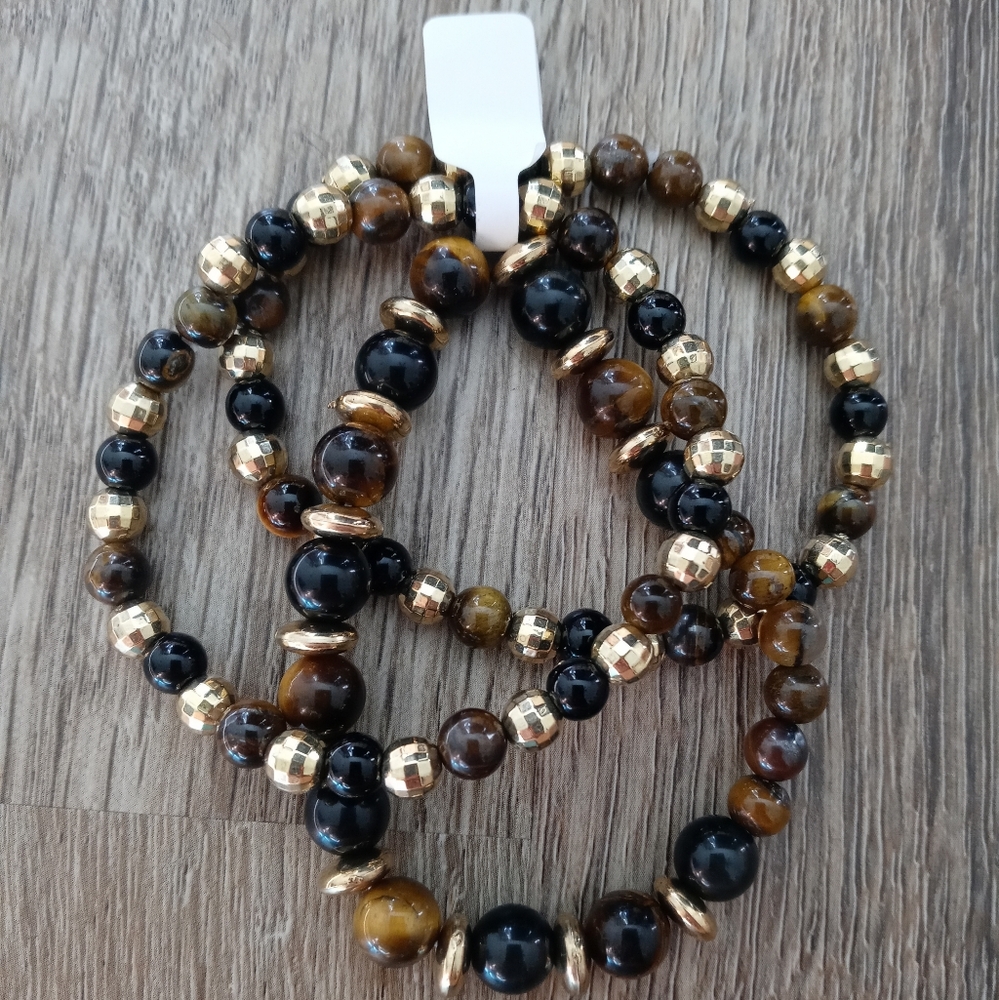 Tiger's Eye & Black Agate Healing Stacked Bracelets